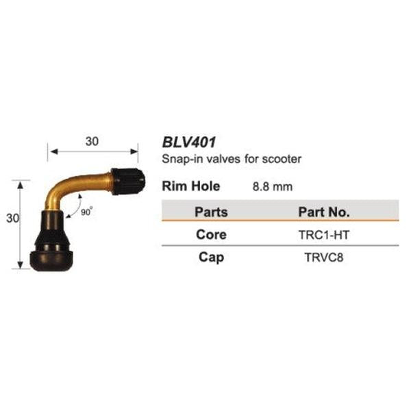 8.8Mm Rim Hole 90' Rubber Snap In T/L Valve
