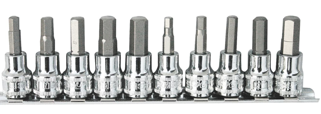 1/4 & 3/8Dr 10Pc Inhex Torx Bit Set On Rail Sp Tools Sae
