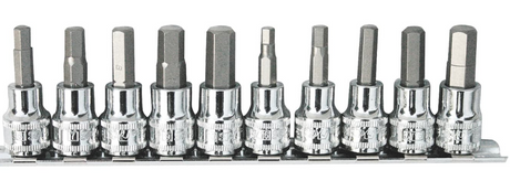 1/4 & 3/8Dr 10Pc Inhex Torx Bit Set On Rail Sp Tools Sae