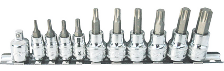 1/4 & 3/8Dr 11Pc Inhex Torx Bit Set On Rail Sp Tools