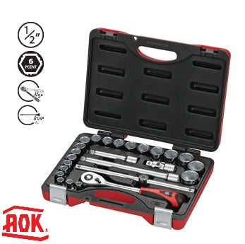 Socket Set 1/2Dr Metric 25Pc - Aok