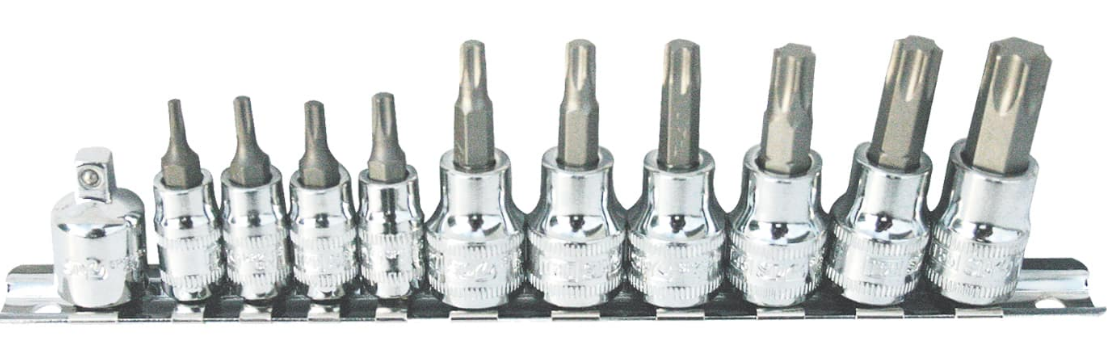 1/4 & 3/8Dr 11Pc Inhex Torx Bit Set On Rail Sp Tools